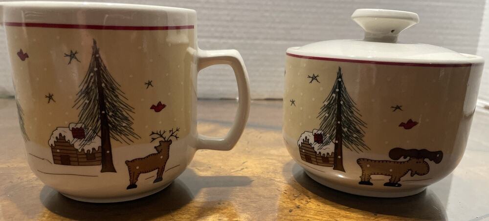 Ginger Creek coffee creamer sugar Northwoods Moose Cabin Canoe Stoneware Set